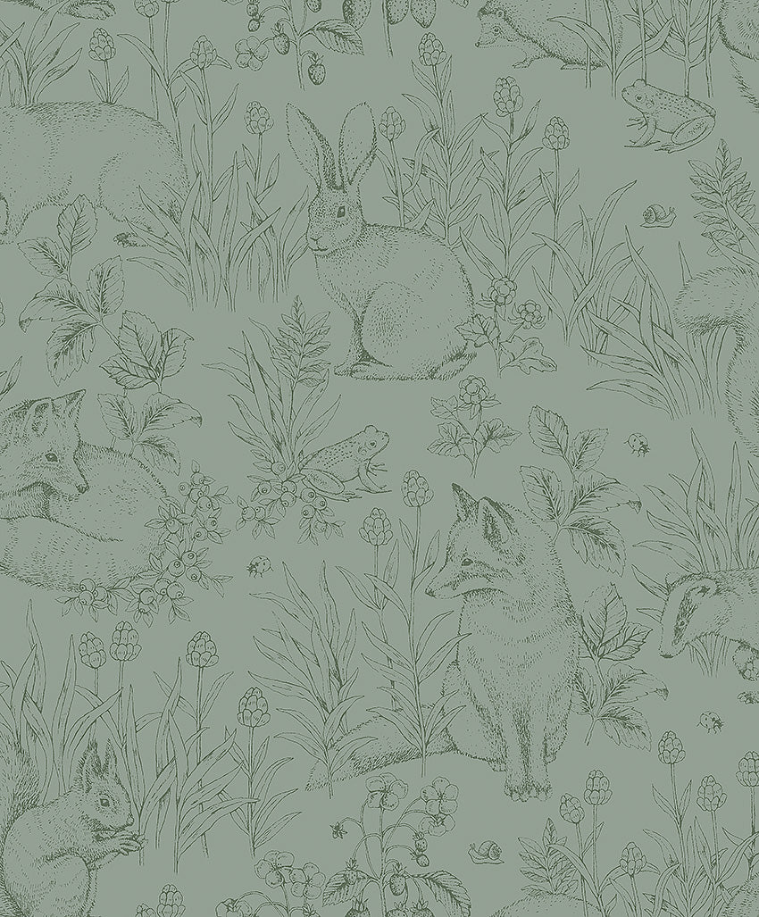 Borastapeter Wallpaper - Forest Friends Green