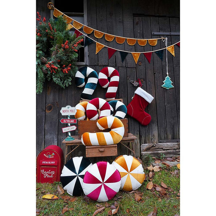 Coussin patchwork de Noël en forme de canne à sucre - Vert