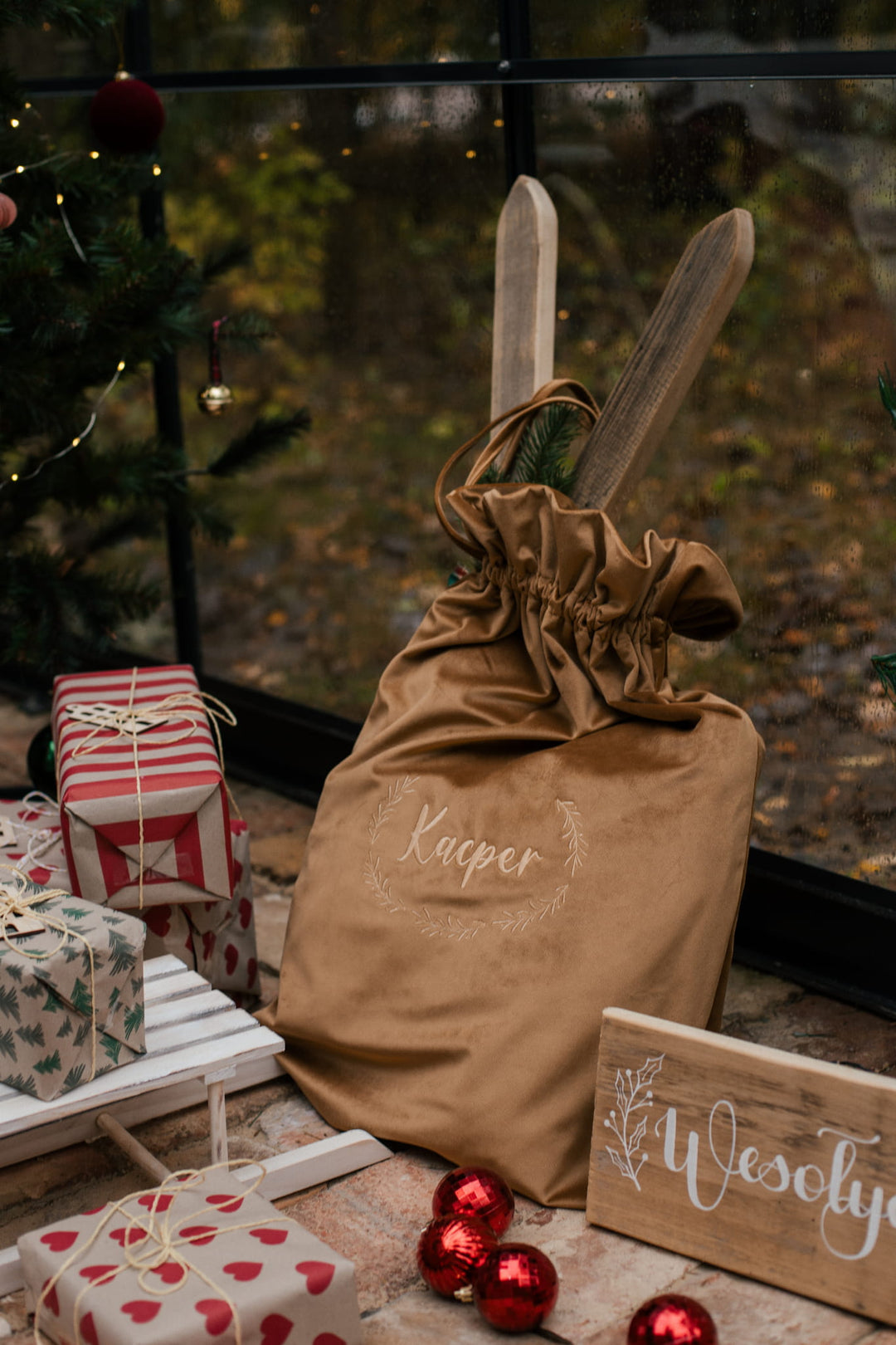 Personalised Bronze Velvet Christmas Bag