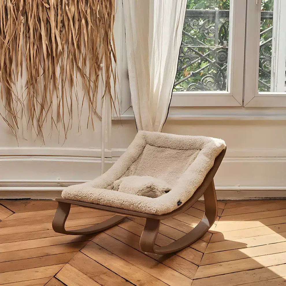 Charlie Crane Levo Baby Rocker - Walnut + Fur Milk