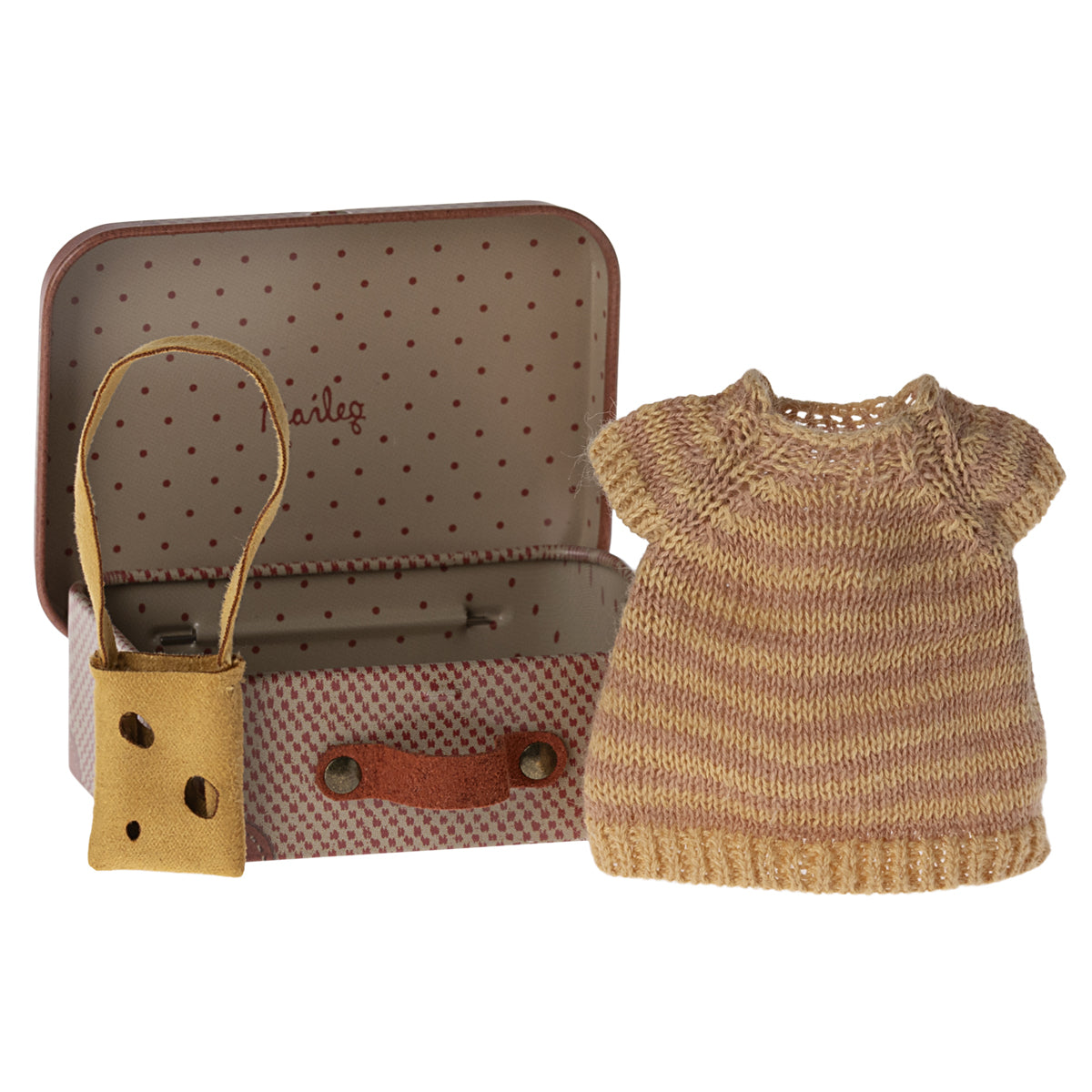 NEW Maileg Mouse Knitted Dress & Bag In A Suitcase - Big Sister