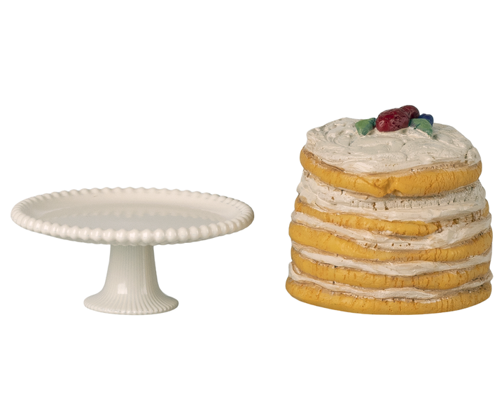 Maileg Party Cake And Cake Stand, Mouse - Off White