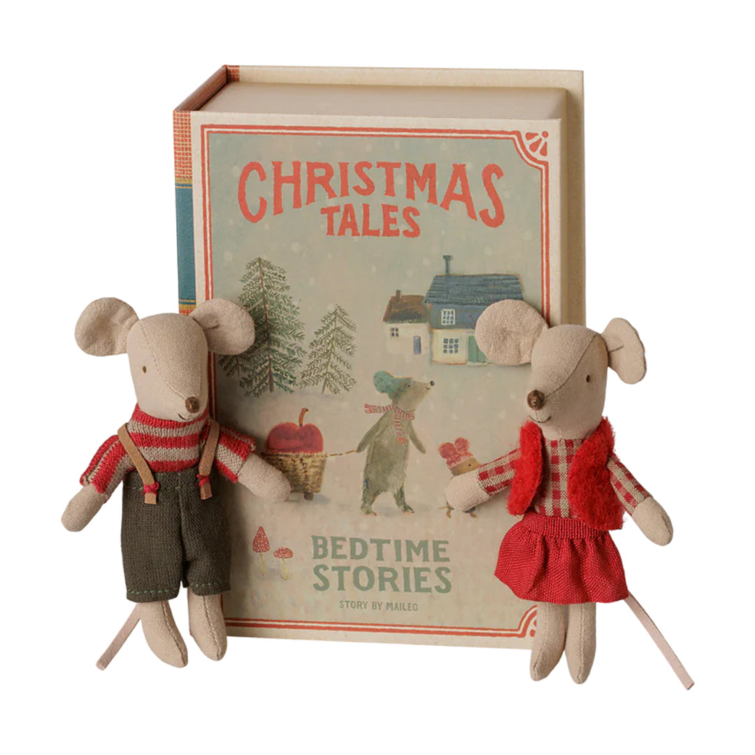 Maileg Christmas Twin Mice , Little Sister & Brother In A Book