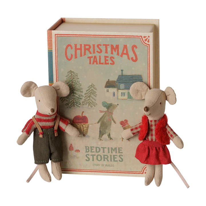 Maileg Christmas Twin Mice , Little Sister & Brother In A Book