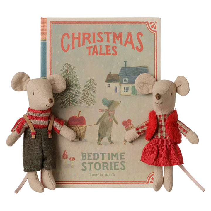 Maileg Christmas Twin Mice , Little Sister & Brother In A Book