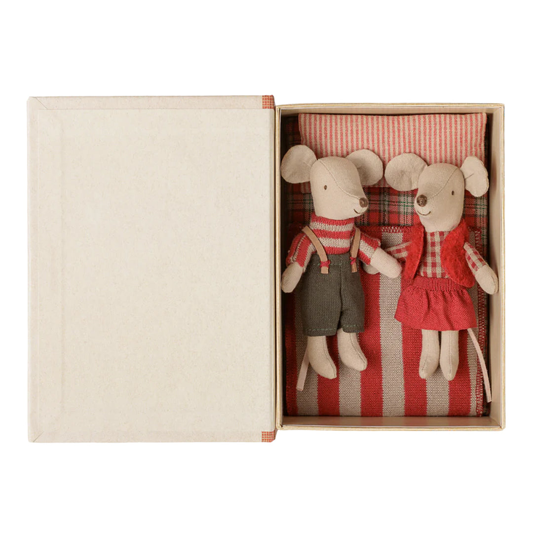 Maileg Christmas Twin Mice , Little Sister & Brother In A Book
