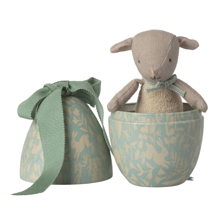 Maileg Easter Egg With Micro Small Lamb - Dusty Mint