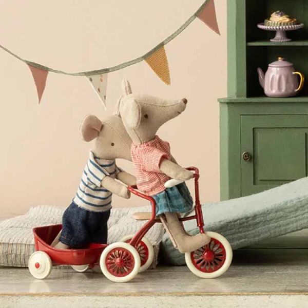 Maileg Tricycle Big Sister Mouse With Bag - Red