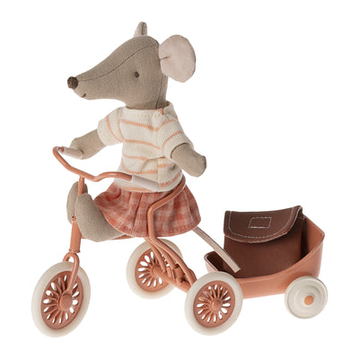 New Maileg Tricycle Big Sister Mouse With Bag - Coral