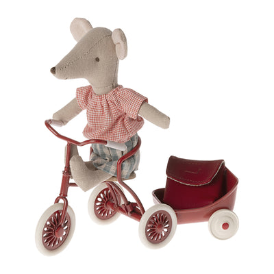 New Maileg Tricycle Big Sister Mouse With Bag - Red