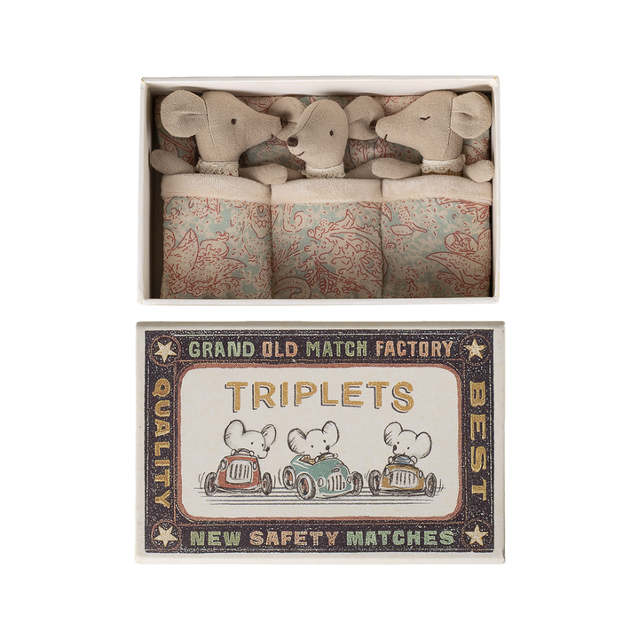 Maileg Baby Mice - Triplet in a Box - Checker