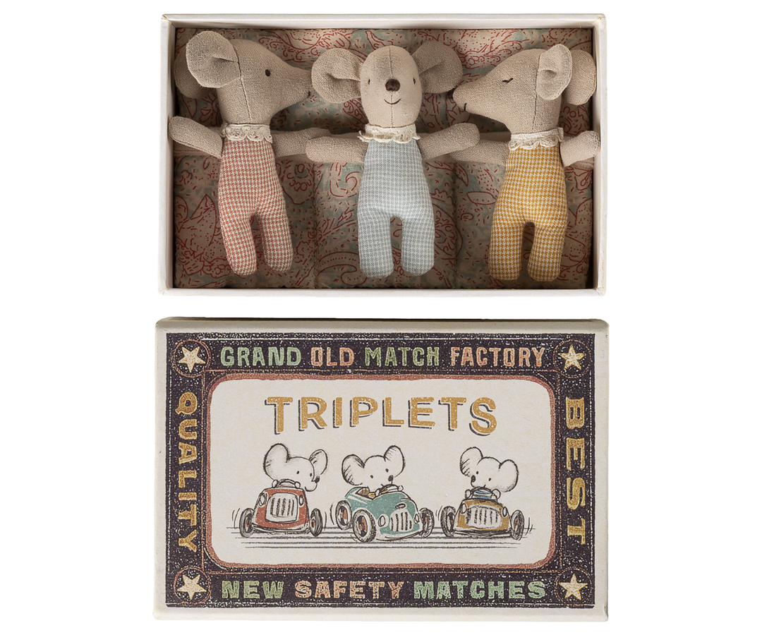 Maileg Baby Mice - Triplet in a Box - Checker