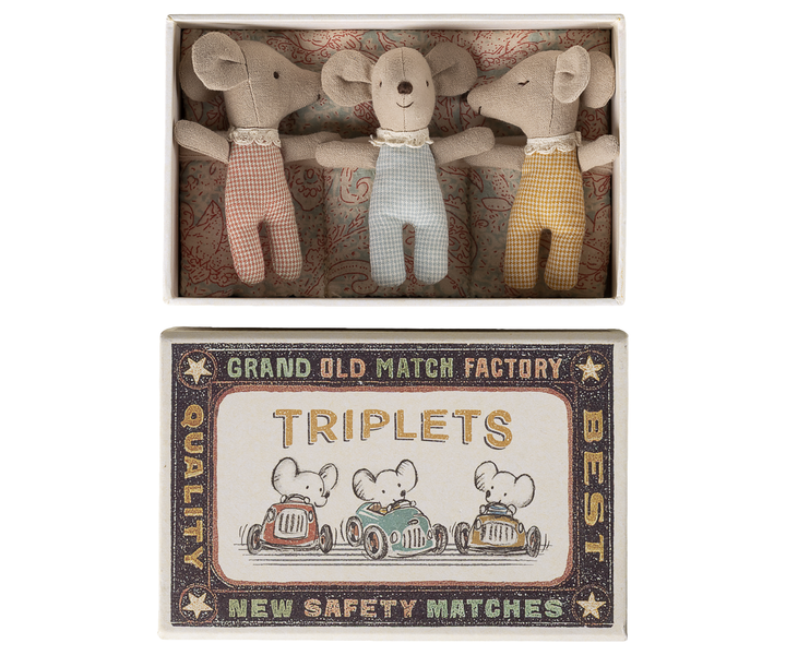 Maileg Baby Mice - Triplet in a Box - Checker