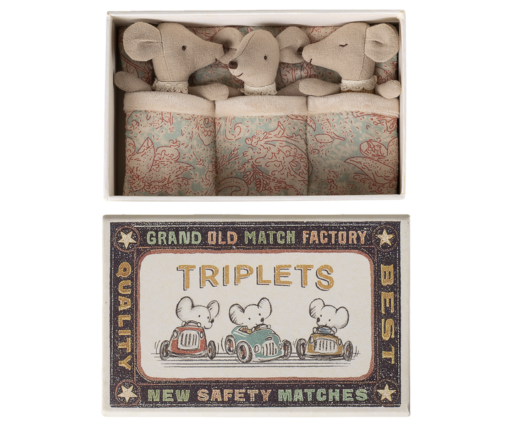 Maileg Baby Mice - Triplet in a Box - Checker