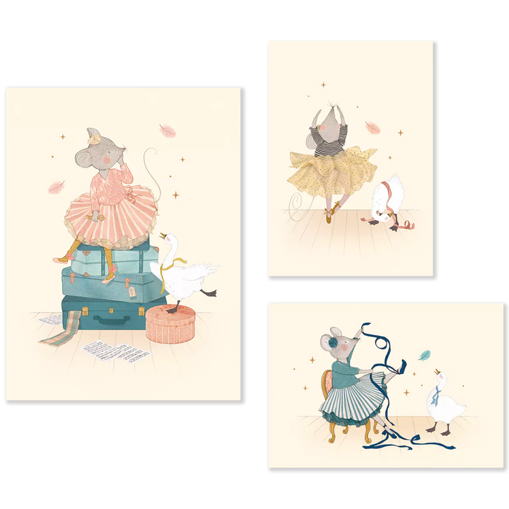 Moulin Roty Set of 3 Ballerina Art Prints, La Petite Ecole de Danse