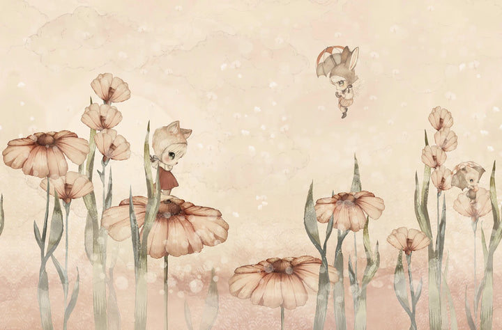Benutzerdefinierte Wandbild für Kinder - Bloomy Fields Of Marion In Pink