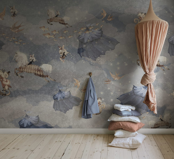 Papier peint personnalisé pour enfants - Flying Circus Sky Blue