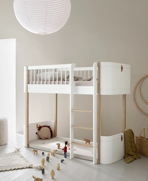 Oliver Furniture Mini+ Halbhohes Hochbett, Weiß/Eiche