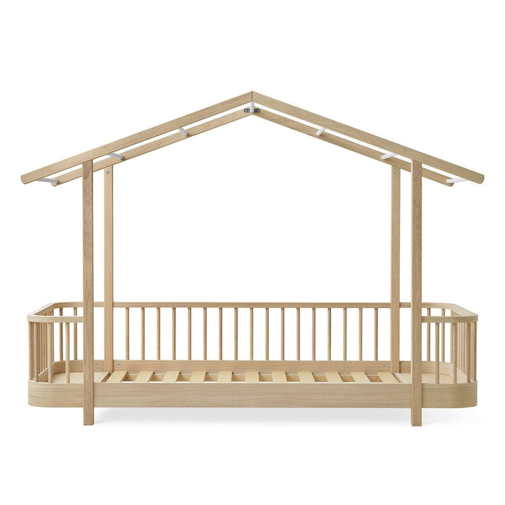 Oliver Furniture Wooden children's bed with a house-shaped roof on a white background