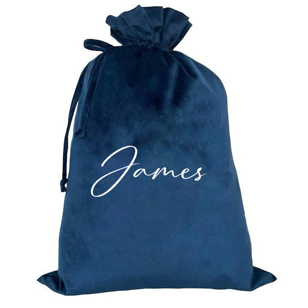 Personalised Signature Velvet Christmas Sack - Navy