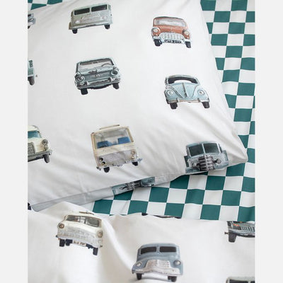 Vintage Cars Light Grey Bedding Set - Single