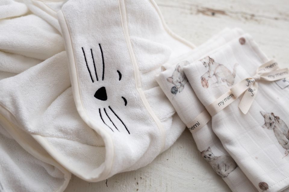 Cat Bamboo Baby Bath Towel - Cream