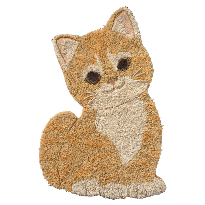 Lorena canals cute orange tabby kitten rug with cream-colored paws, chest, and inner ears, shown on a plain white background.