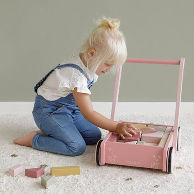 Little Dutch Wooden Baby Walker with Blocks - Pink