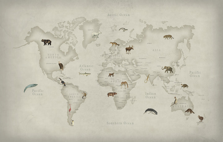 Individuelles Wandbild für Kinder - Weltkarte der Tiere