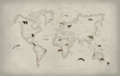 Kids Custom Wall Mural - Animal World Map