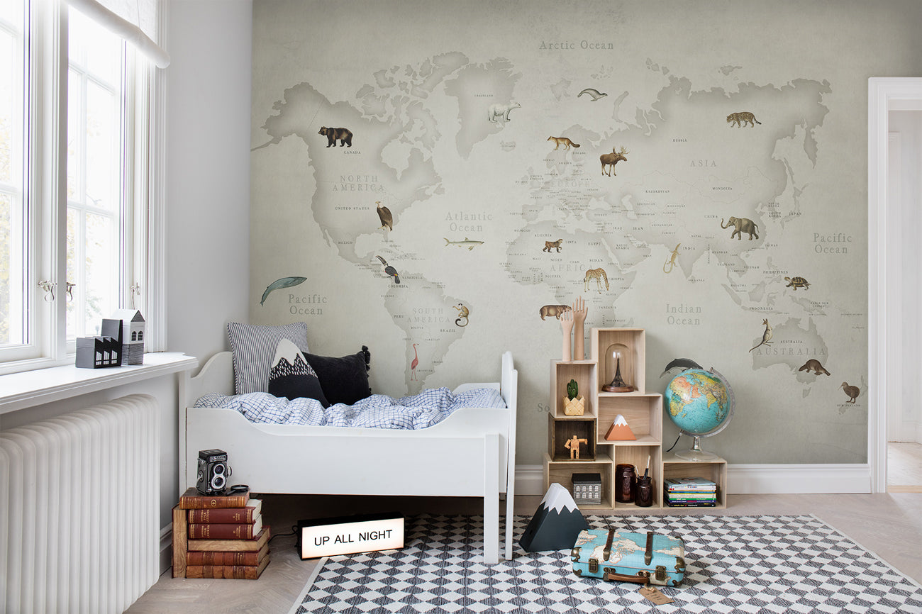 Kids Custom Wall Mural - Animal World Map