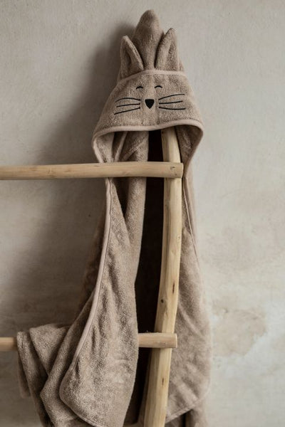 Large Cat Bamboo Kids Bath Towel - Beige