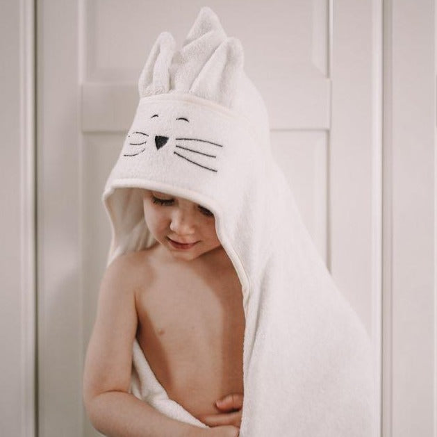 Large Cat Bamboo Kids Bath Towel - Cream
