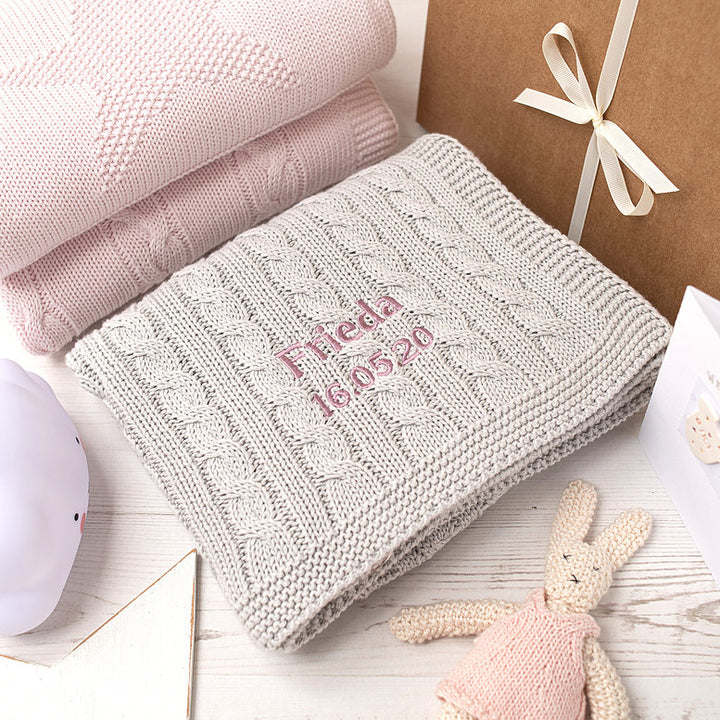 Couverture pour bébé en coton tricoté torsadé - Gris arctique