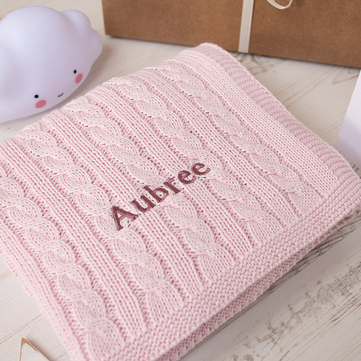 Cable Knit Cotton Baby Blanket - Baby Pink