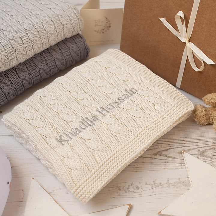 Cable Knit Cotton Baby Blanket - Cream