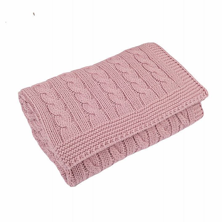 Cable Knit Cotton Baby Blanket - Dawn Pink