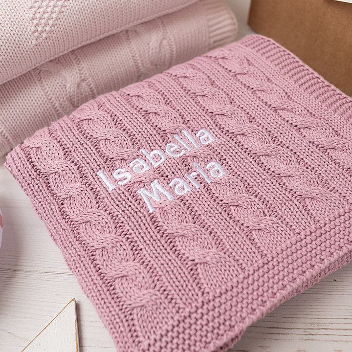 Cable Knit Cotton Baby Blanket - Dawn Pink