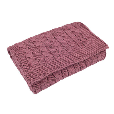 Cable Knit Cotton Baby Blanket - Dusty Rose