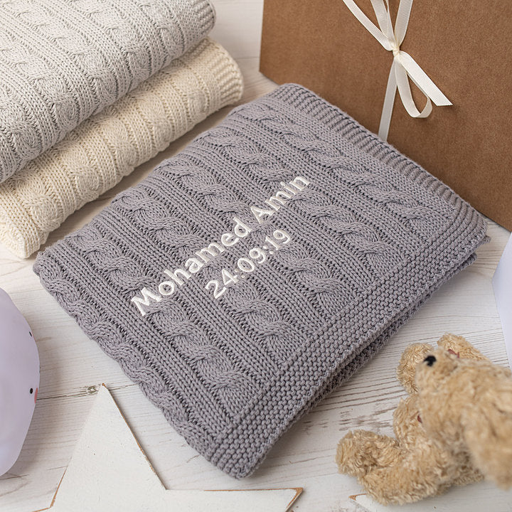 Cable Knit Cotton Baby Blanket - Hound Grey