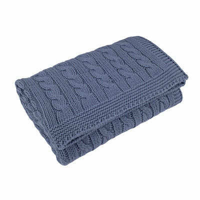 Cable Knit Cotton Baby Blanket - Storm Blue