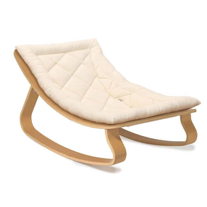 Chaise à bascule pour bébé Charlie Crane Levo - Hêtre + coussin blanc bio