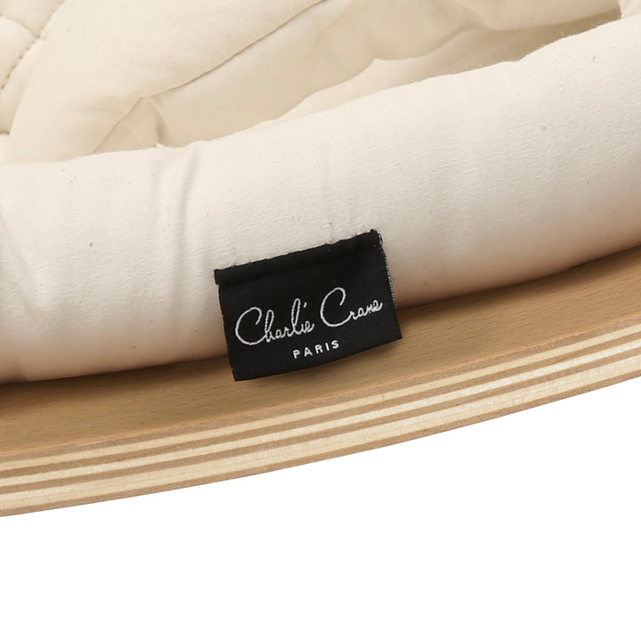 Chaise à bascule pour bébé Charlie Crane Levo - Hêtre + coussin blanc bio