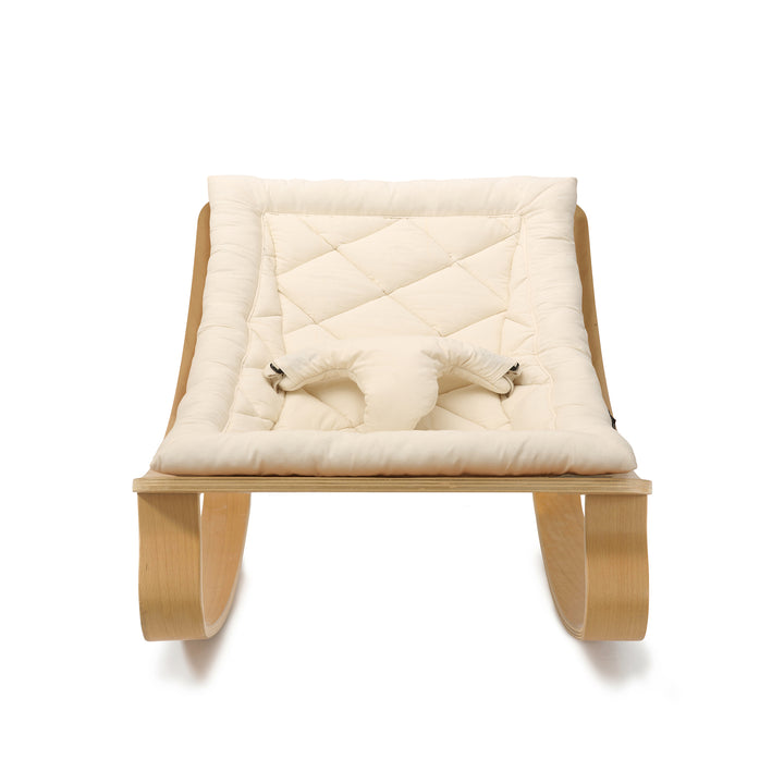 Chaise à bascule pour bébé Charlie Crane Levo - Hêtre + coussin blanc bio