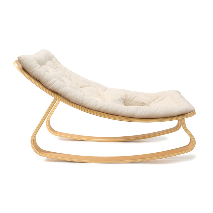 Chaise à bascule pour bébé Charlie Crane Levo - Hêtre + coussin blanc bio
