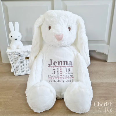 Cherish Me Personalised White Bunny - Birth Announcement