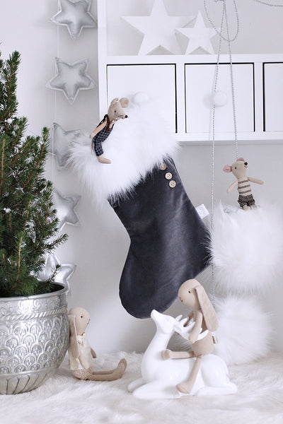 Personalised Velvet Christmas Stocking - Graphite/White
