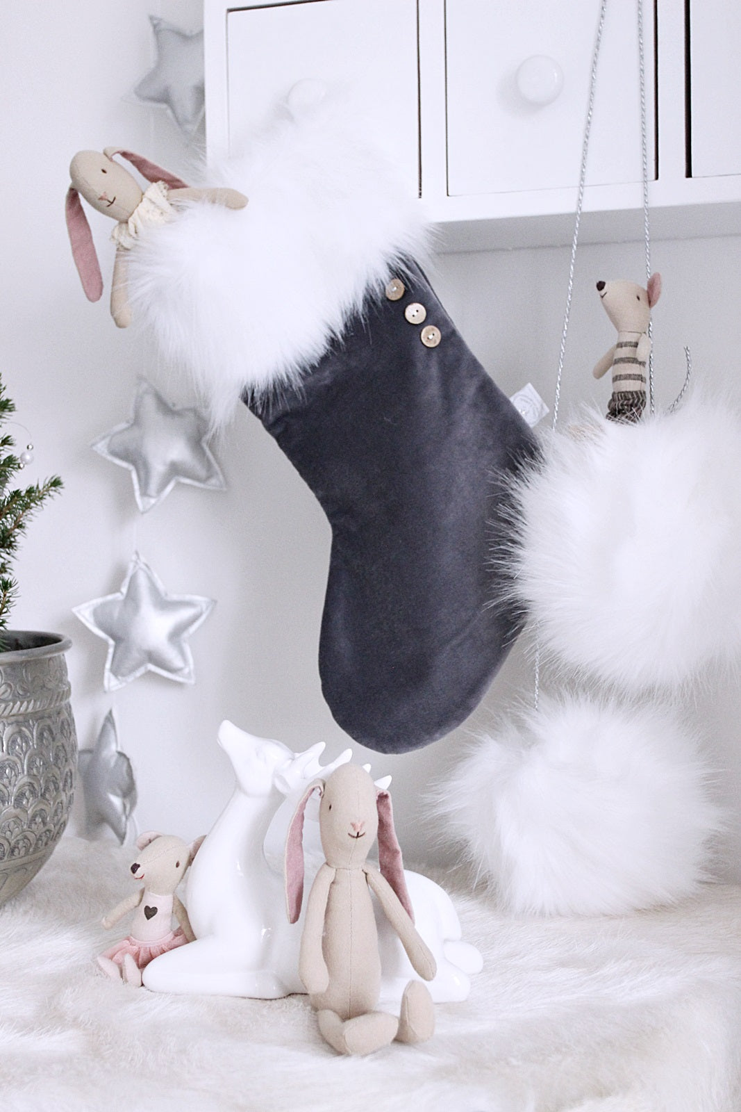 Personalised Velvet Christmas Stocking - Graphite/White