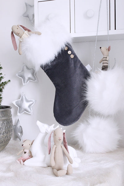 Personalised Velvet Christmas Stocking - Graphite/White
