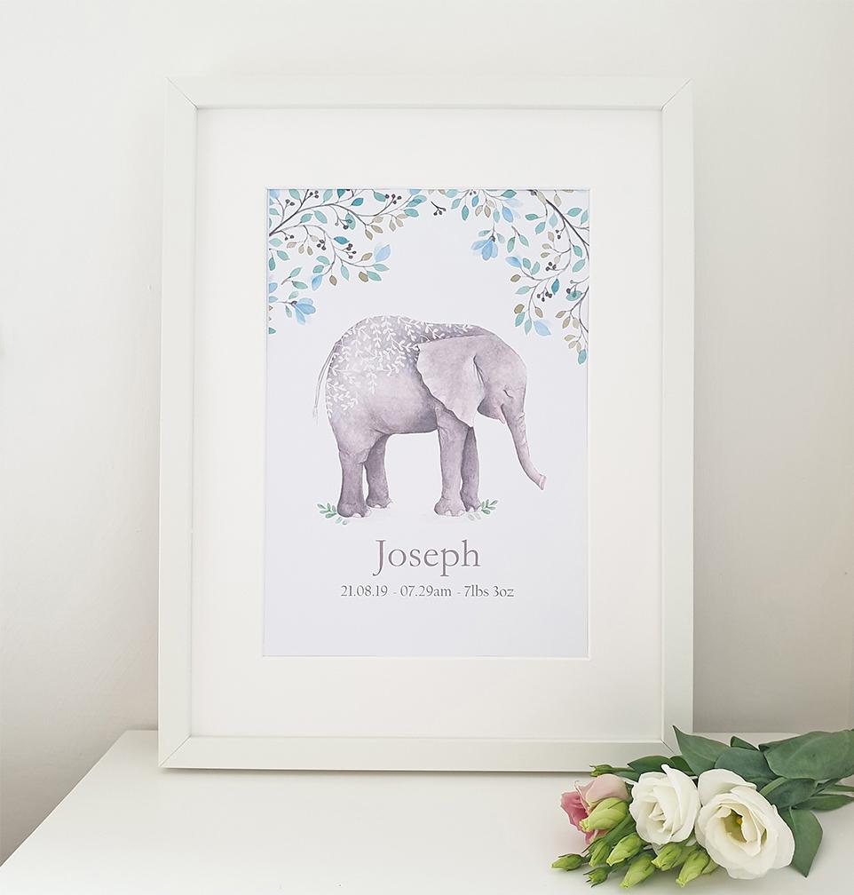 Cherish Me Baby Elephant Personalised Print - Boy